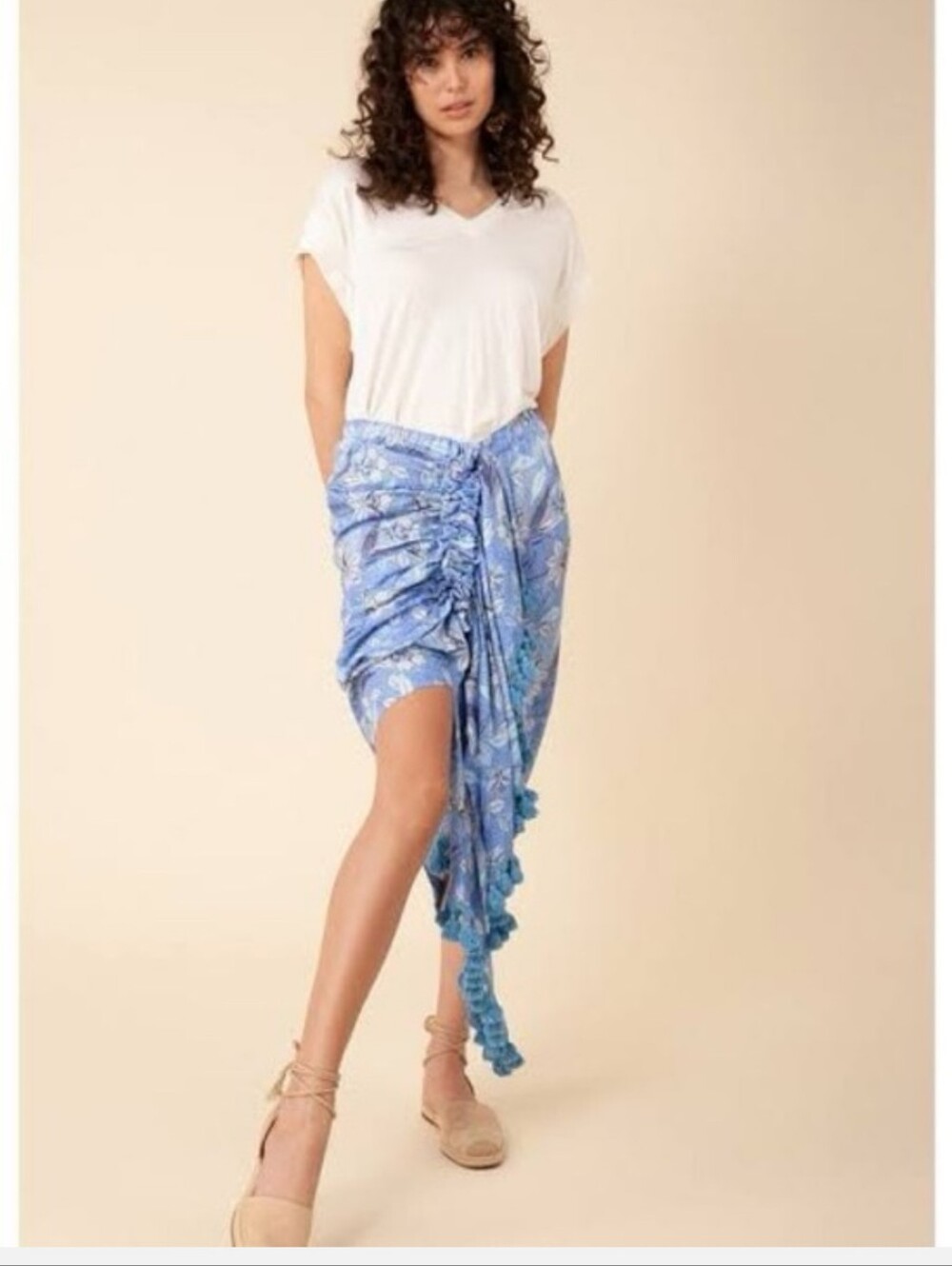 Hale Bob Size Small Periwinkle Blue Floral Ruched Assymetrical Skirt NWT